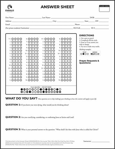 The Lord's Supper and Baptism - Printed Answer Sheet