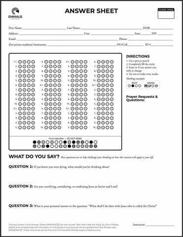 Greatest Man Alive, The - Printed Answer Sheet