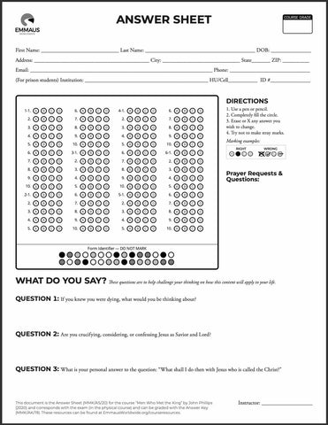 The Christian Life - Printed Answer Sheet
